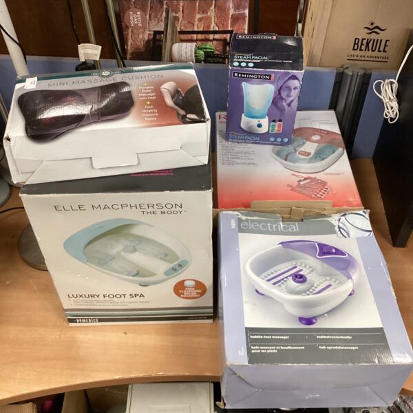 Foot spa set with Revlon steam facial and massage cushion.