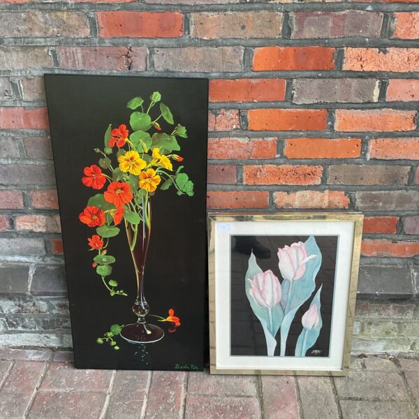 Vintage Barbra Tate floral still life print on panel.