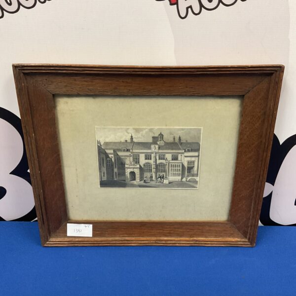 Antique engraving of a cricket match at Oxford College.