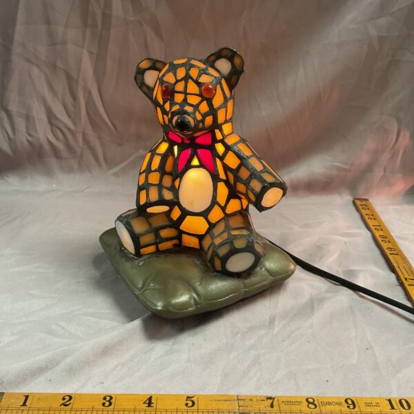 Vintage Tiffany style teddy bear stained glass table lamp.