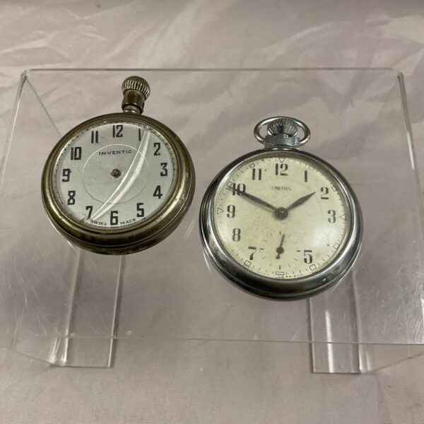 Vintage Inventic and Smiths pocket watches, antique timepieces.