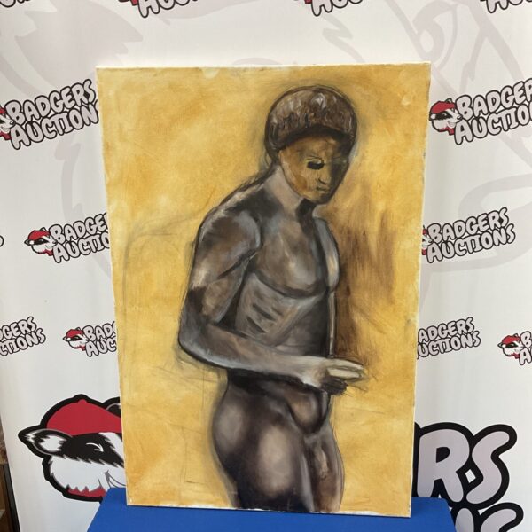 Signed 20th-century oil painting of a nude figure on canvas.