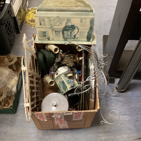 Mixed lot of vintage collectibles including mirror and books.