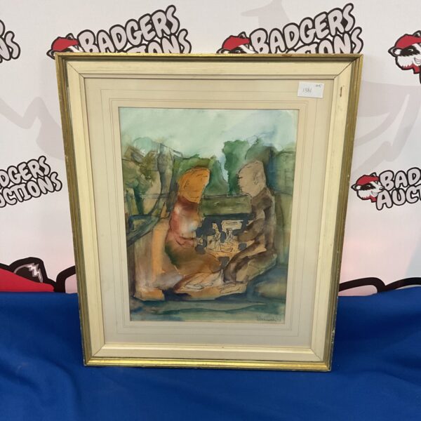 Vintage watercolour painting of chess players by Badldowski.