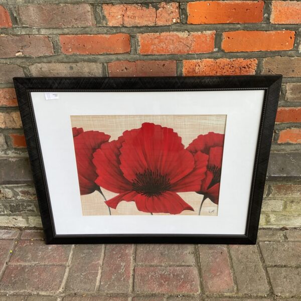 Signed Kayo oil painting of a vibrant poppy field.