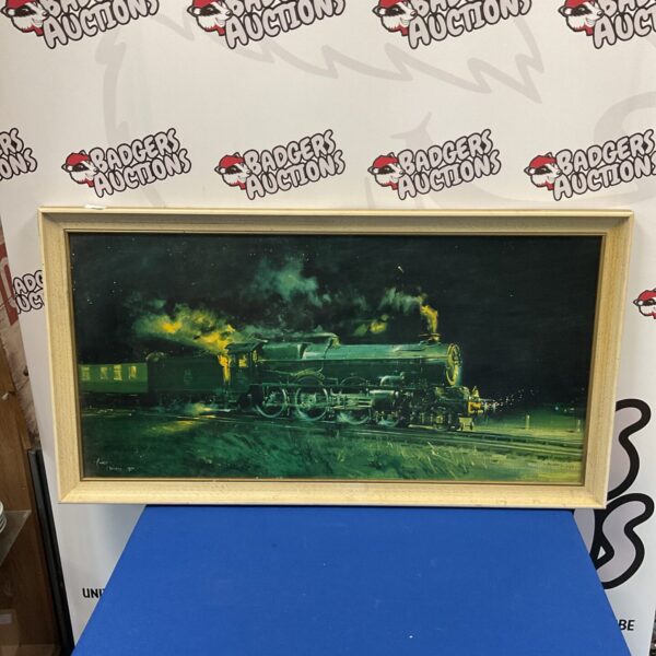 Framed Terrence Cuneo print of King George V steam locomotive.