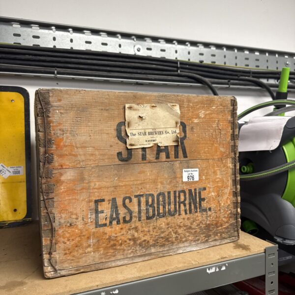 Vintage Star Brewery wooden crate with bold lettering.