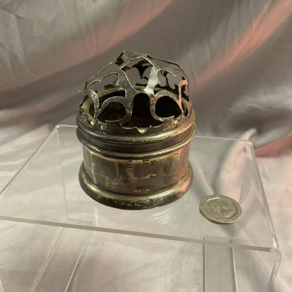 Antique 1908 silver scrap pot with pierced detailing.