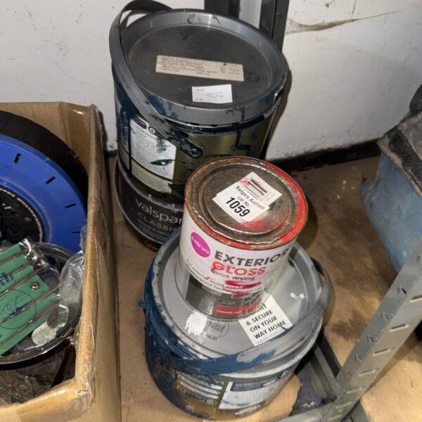 Four part-used Valspar paint tins for DIY projects and home decor.