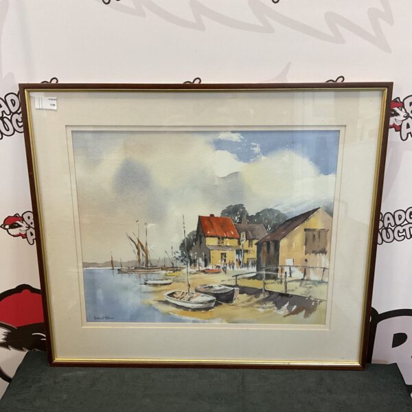 Michael Holmes watercolour painting of beached boats at Pin Mill.