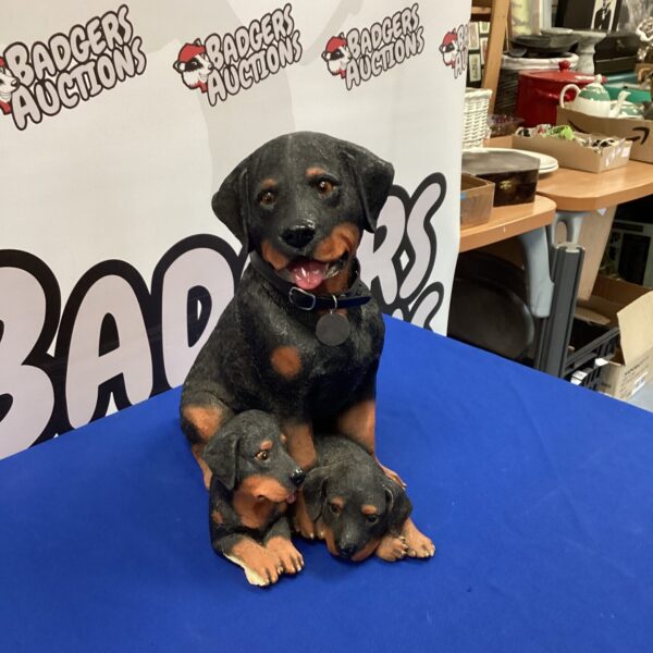 Resin Rottweiler dog pair, detailed animal sculpture for home decor.