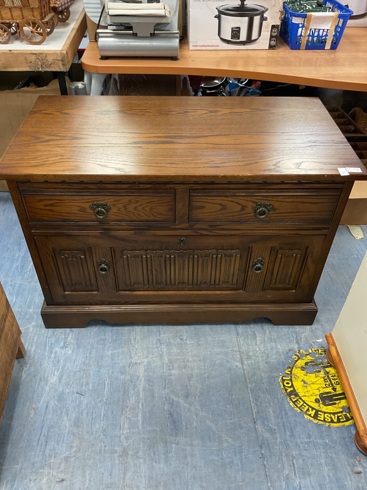 382 Vintage A Wood Brothers Old Charm Carved Light Oak Filing Cabinet