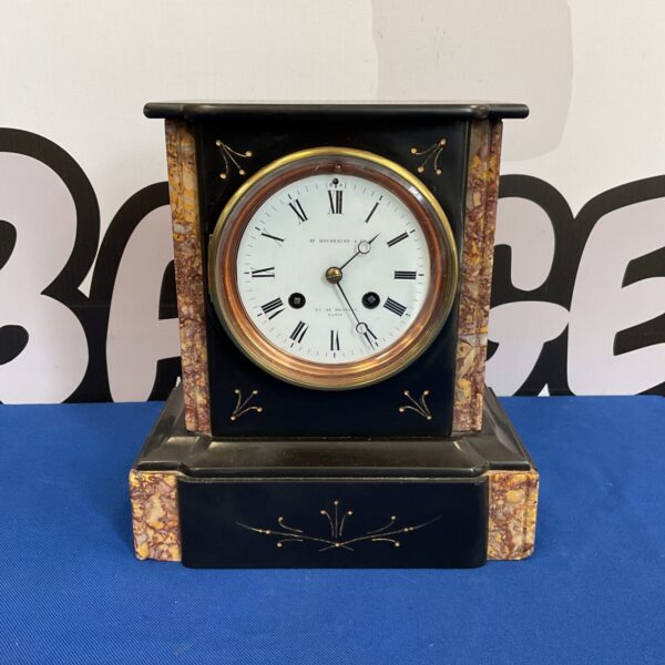 Antique French slate marble clock by Houdine & Co Paris, 1860s.