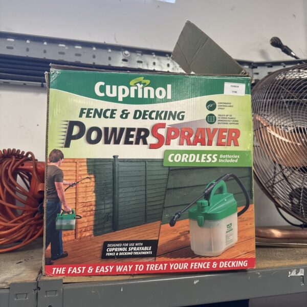 Cuprinol fence and decking power sprayer in original packaging.