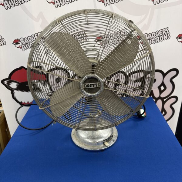 Vintage Cinni oscillating desk fan with chrome finish.