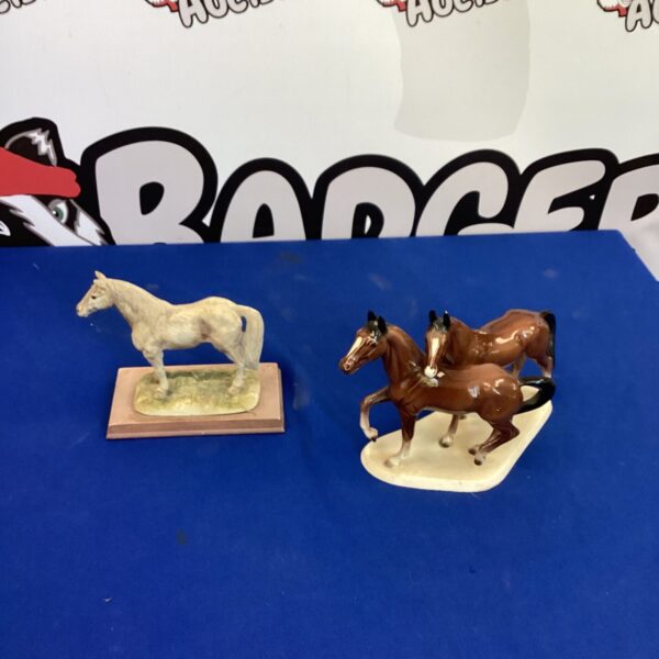 Vintage porcelain horse figurines including Hertwig Katzhutte piece.