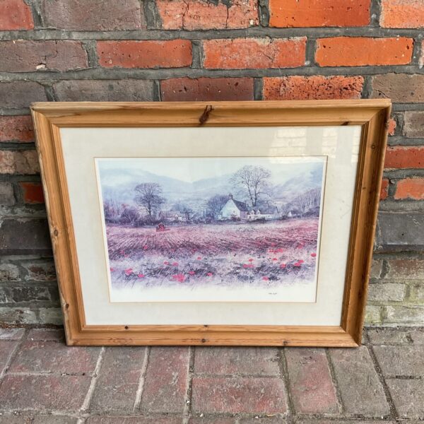 Framed Mike Knight print of a vibrant poppy field landscape.