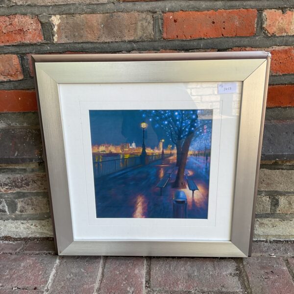 Framed Mark Harrison print depicting a winter walk along Kings Reach.