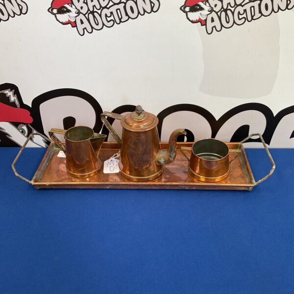 Vintage Art Deco copper teaset on a tray, a beautiful collectible.