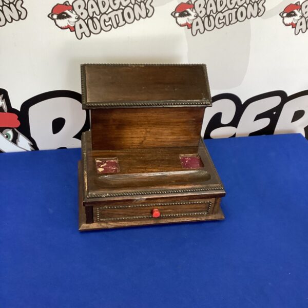 Vintage darkwood desk tidy with a single drawer.