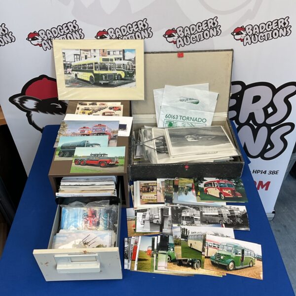 Vintage lot of classic car photographs and postcards for collectors.