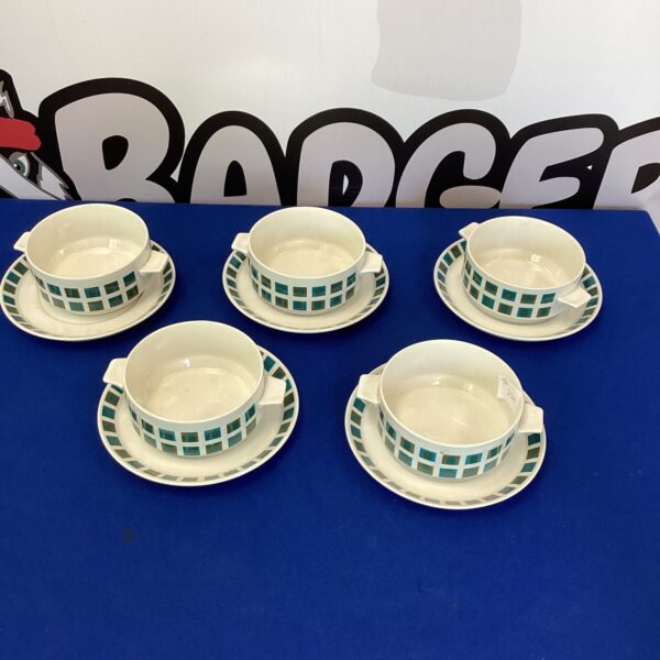 Vintage Midwinter Staffordshire Stylecraft soup bowl with green band.