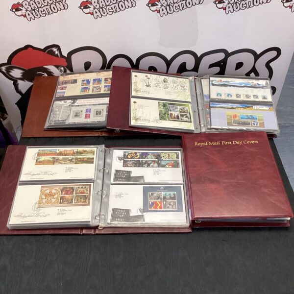Royal Mail First Day Cover lot with four folders and contents.