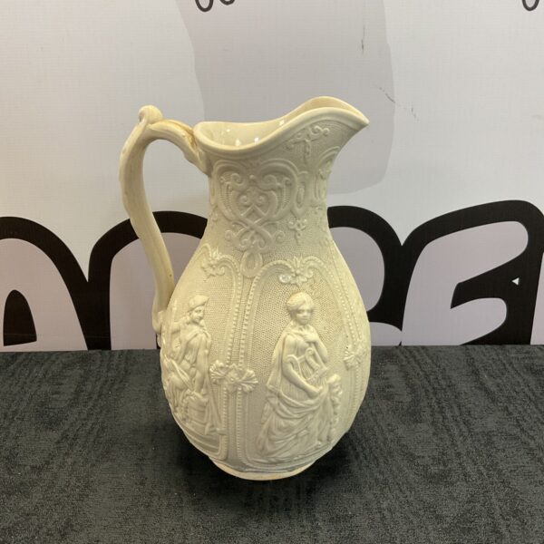 Antique Victorian Brownfield jug with classical scene relief.
