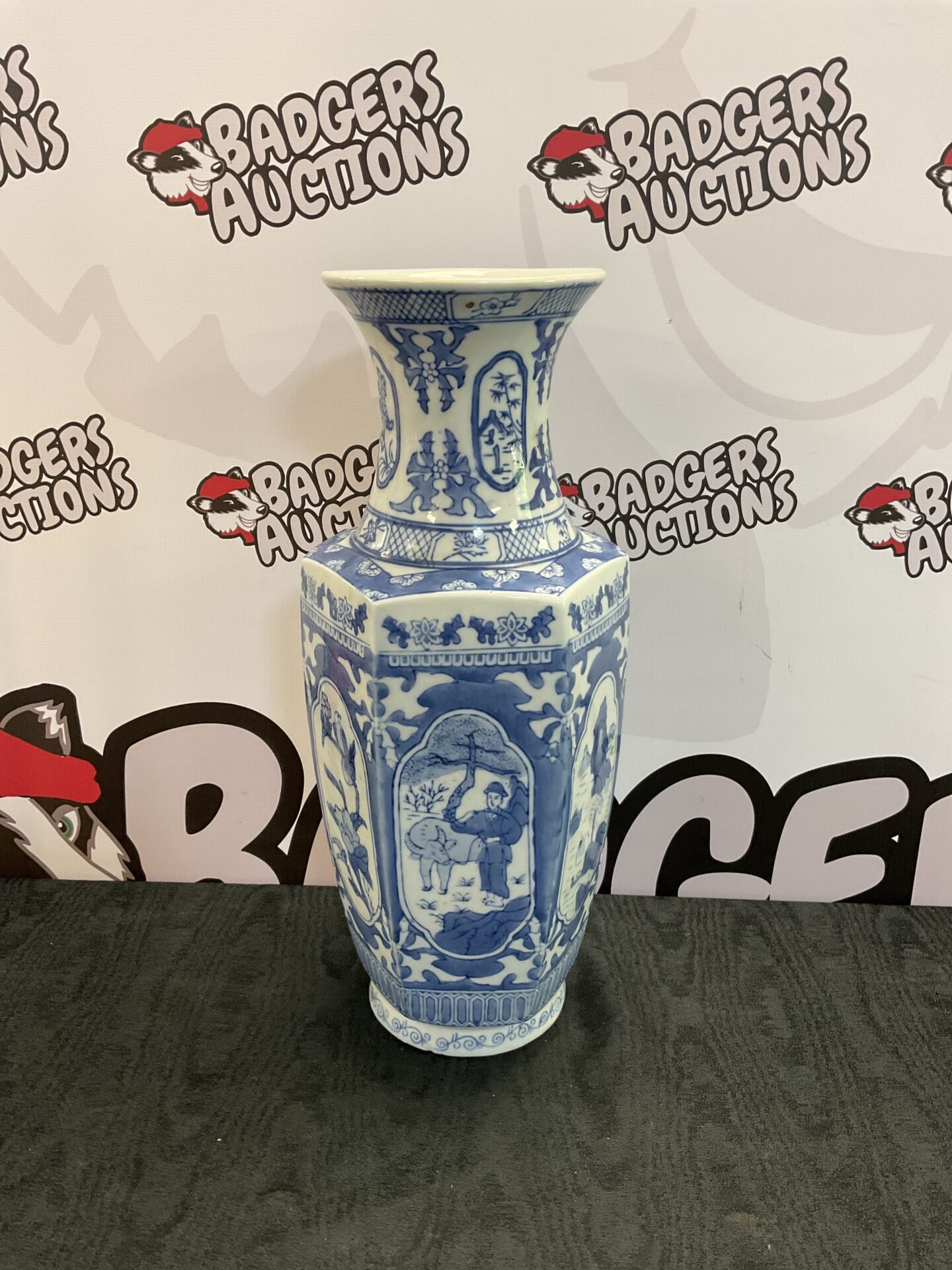 059 Blue & white chinese vase 18” tall