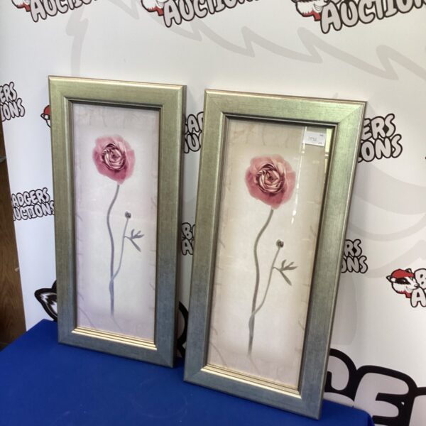 Two framed rose prints for vintage floral wall decor.