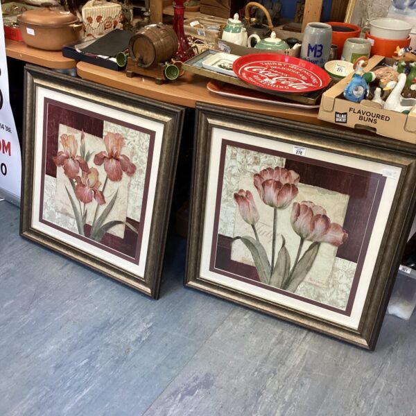 Framed Pamela Gladding flower prints, vibrant still life floral art.