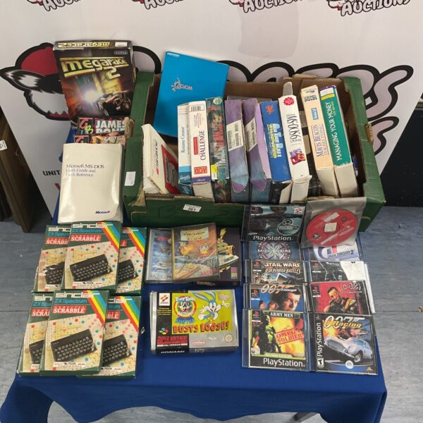 Vintage computer software lot including Sinclair Spectrum and PS1 demo discs.
