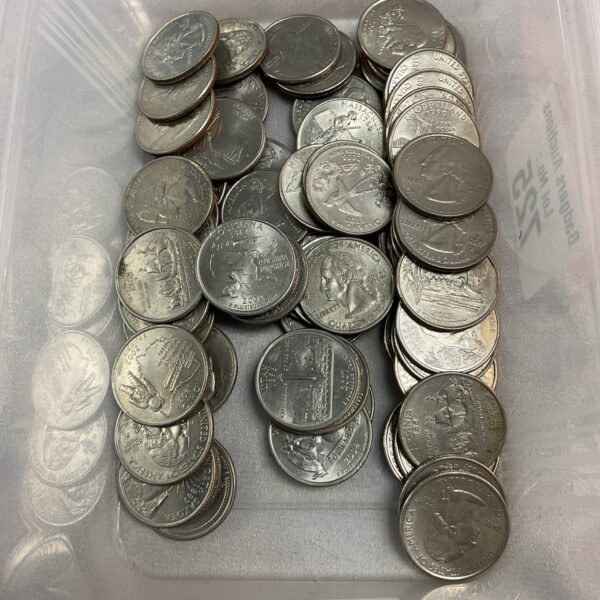 Lot of 67 American State Quarter dollars for coin collectors.