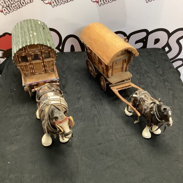 Detailed shire horse and romany caravan set for collectors.