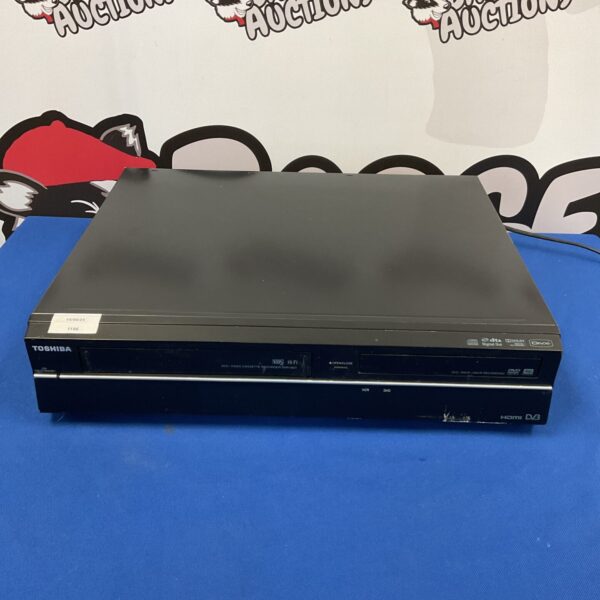 Silver Toshiba DVD VHS recorder for retro video playback.