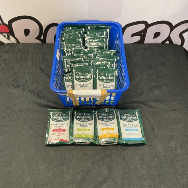 Box of 28 Winalot small dog food sachets for smaller breeds.