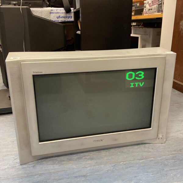 Front view of a vintage Sony Trinitron CRT television.