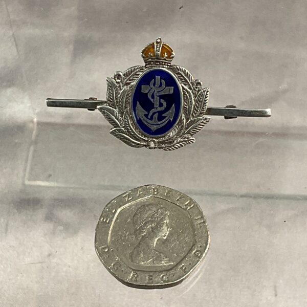 Vintage WW2 Royal Navy sweetheart brooch with blue enamel and silver anchor.