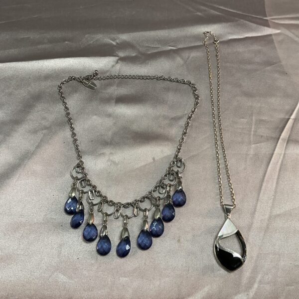Designer Jasper Conran necklace with blue beads and silver pendant.