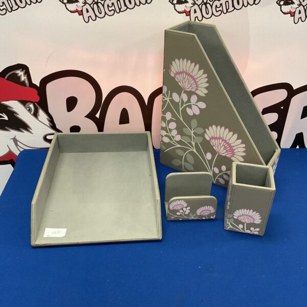 Floral desk organiser set for home or office storage.