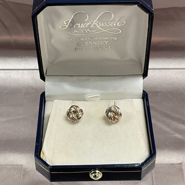 Vintage silver knot earrings by Bruce Russell of Guernsey in box.