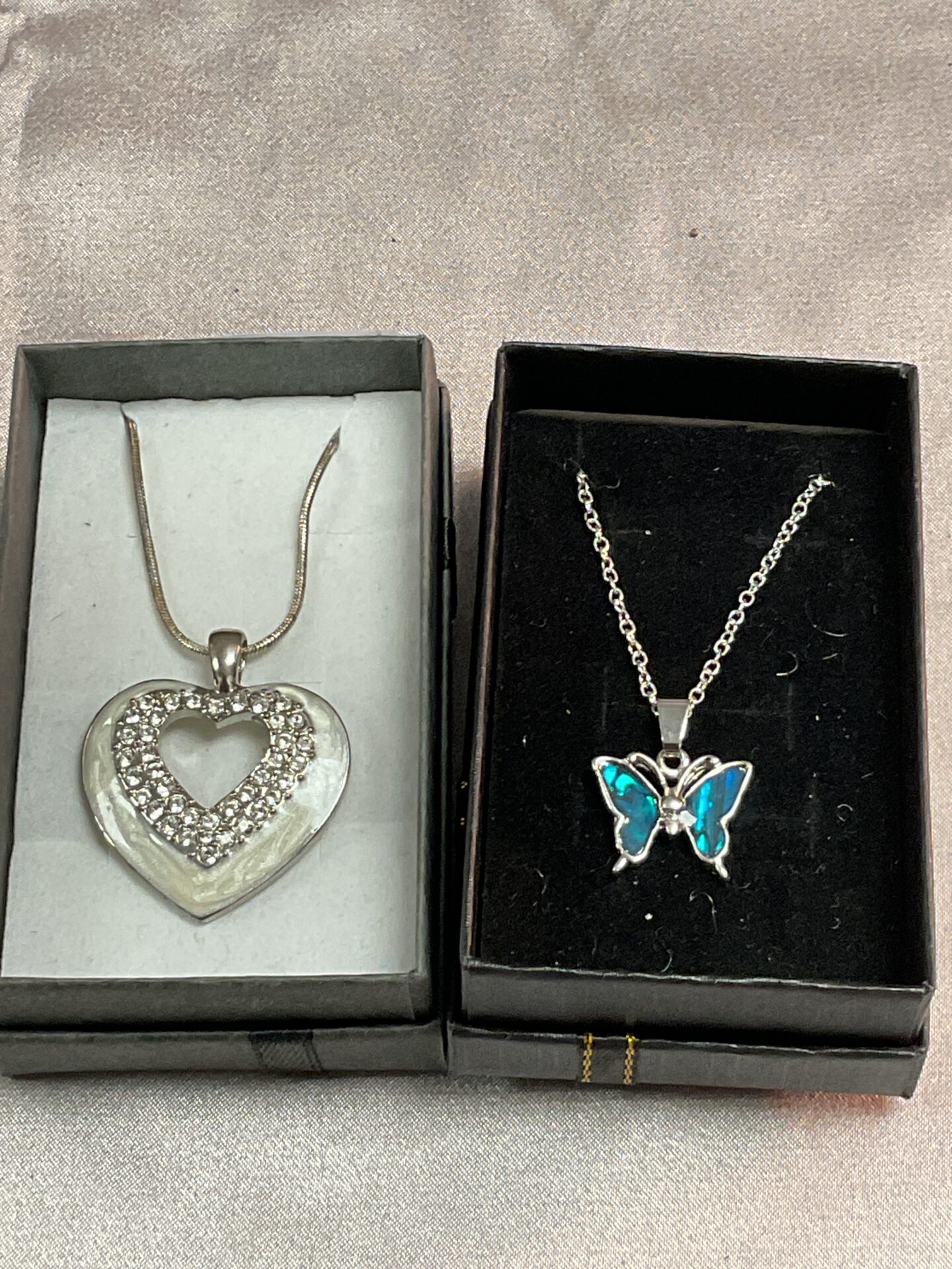 756 Two silver necklace with glass pendants