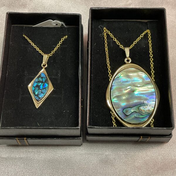 Vintage silver gilt necklace with square shell pendant.