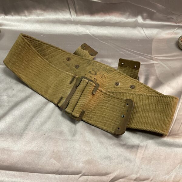 Vintage 1915 British Army webbing belt, front view.
