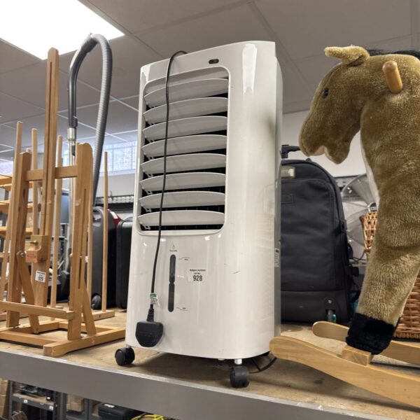 White Challenge air cooler unit on castors for portable cooling.