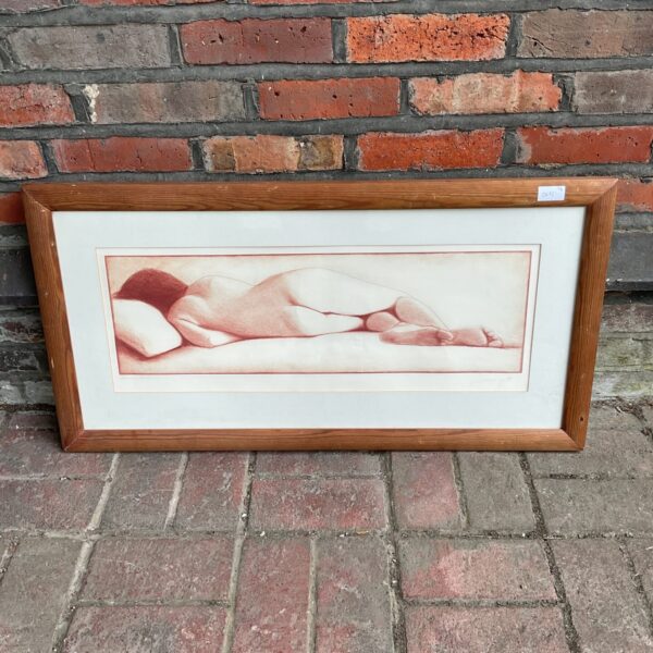 Vintage woodblock print of a nude lady in Ukiyo-e style.