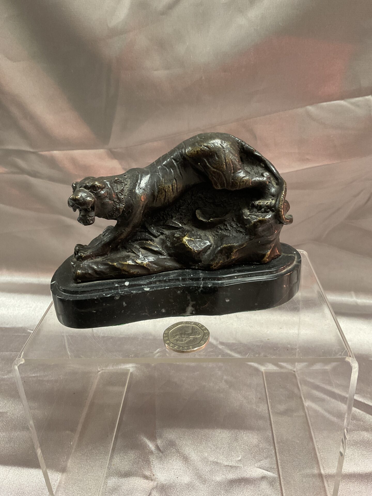 785 Bronze crouching tiger signed Barie