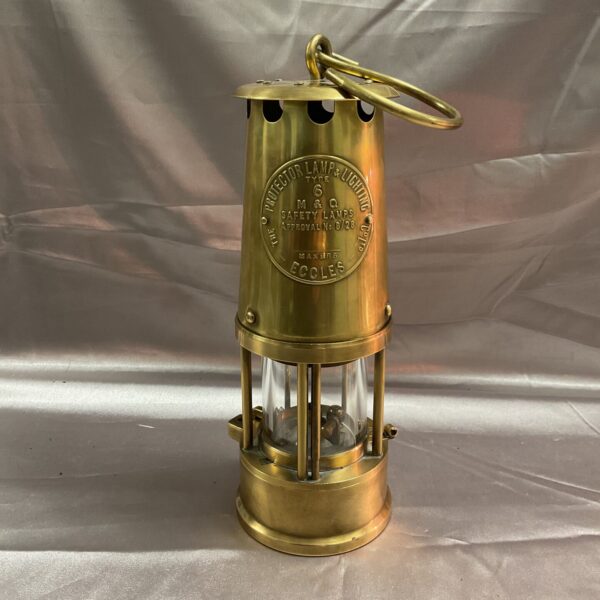 Antique brass M & Q miners safety lamp by Eccles.