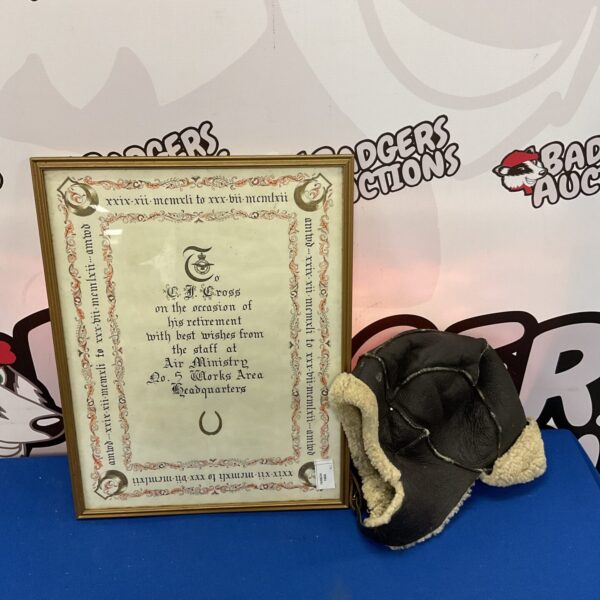 Framed Air Ministry retirement certificate, vintage aviation document.