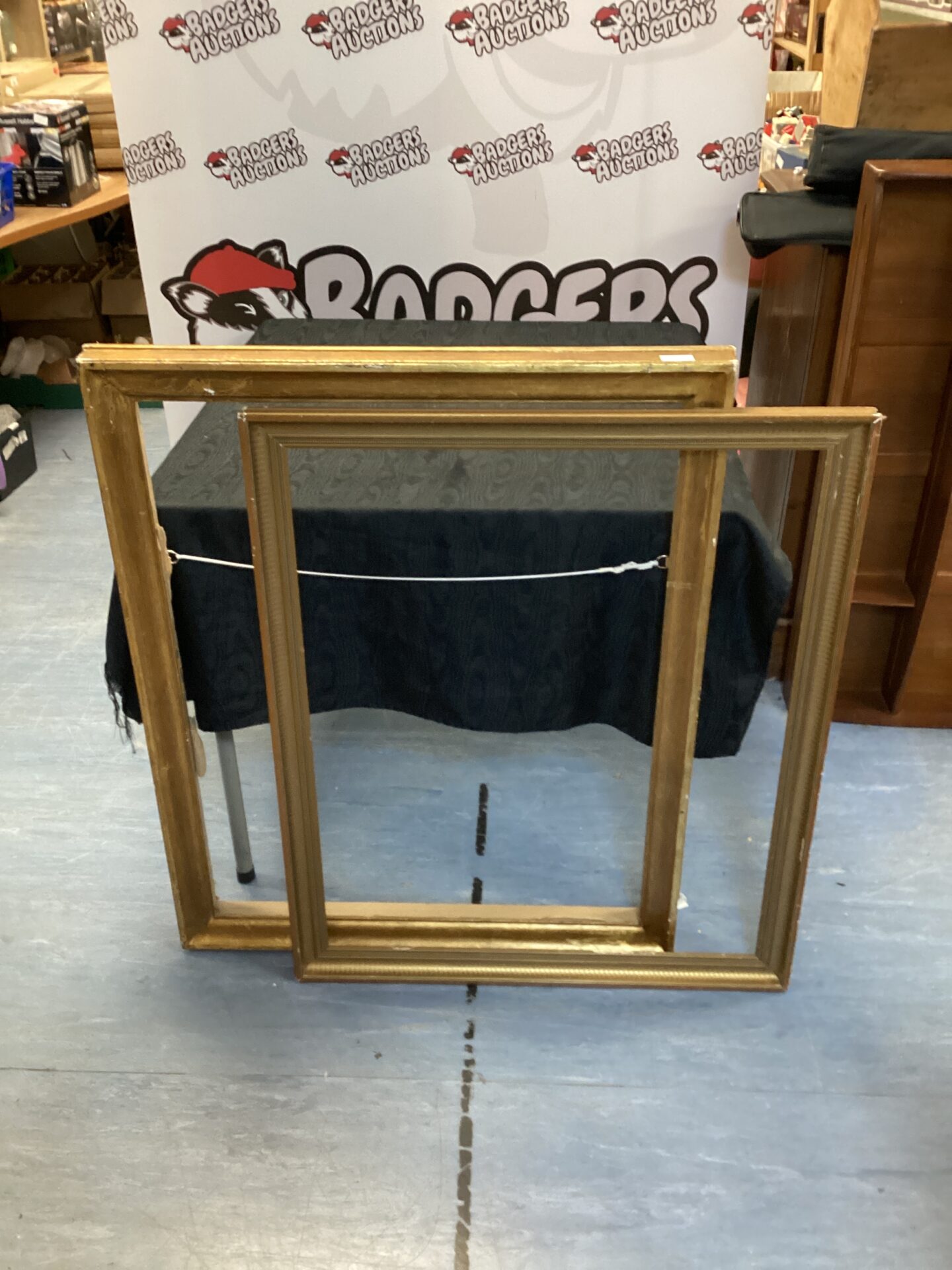420 Two large vintage wooden picture frames one English one french